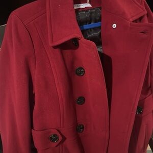 Calvin Klein Vibrant Red Wool Blend Trench Coat with Wide Lapel Size 10